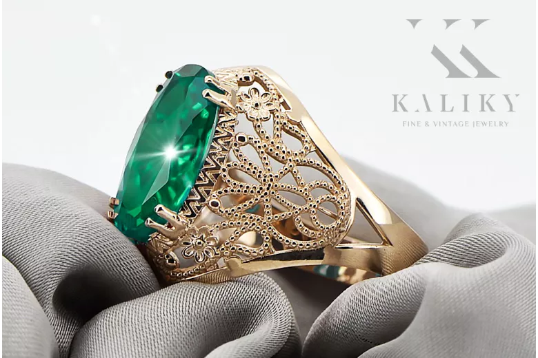 Anillo Artesanía vintage Esmeralda Oro amarillo de 14 quilates vrc074y